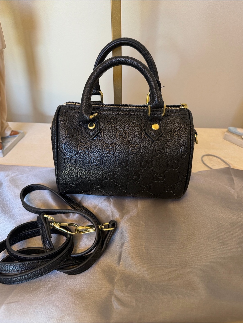 LUX inspired Black Mini Top-Handle Leather Satchel